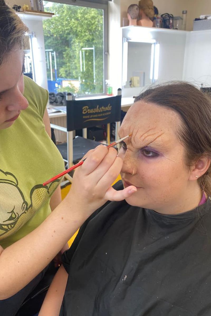 Girl having SFX Prosthetics applied